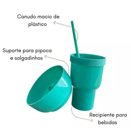 Copo com Suporte e Canudo - Porta Alimentos