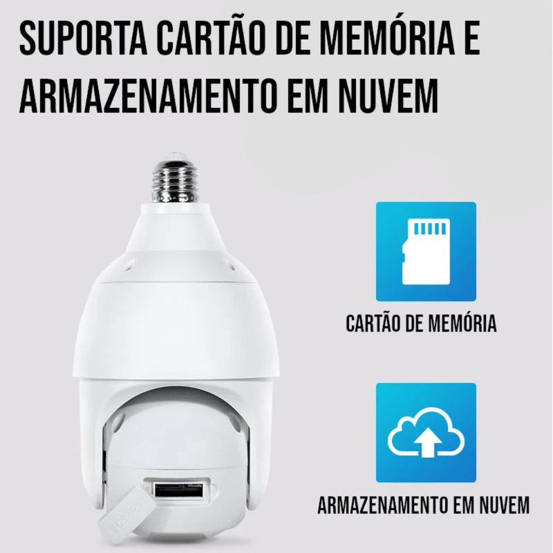 Câmera de Segurança Wi-fi 360 SmartVision - Full HD Visão Noturna + Brinde - Bocal para Instalação [SÓ HOJE!! 128 Gb de Armazenamento GRÁTIS]